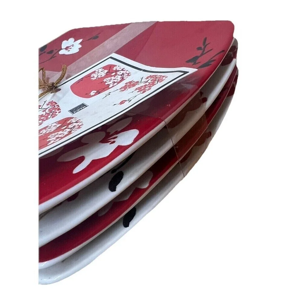 Stunning Set of 4 Vintage 222 Fifth PTS MIA BLOSSOMS-RED Appetizer Bread Plates